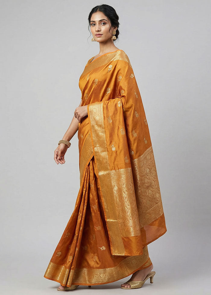 Yellow Dupion Silk Saree With Blouse Piece