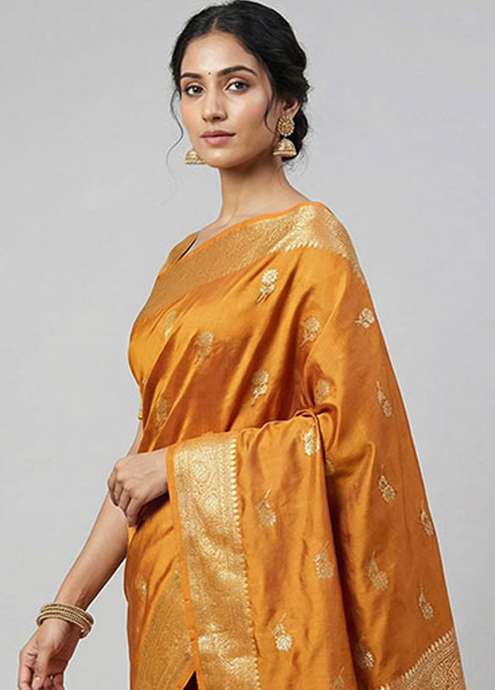 Yellow Dupion Silk Saree With Blouse Piece