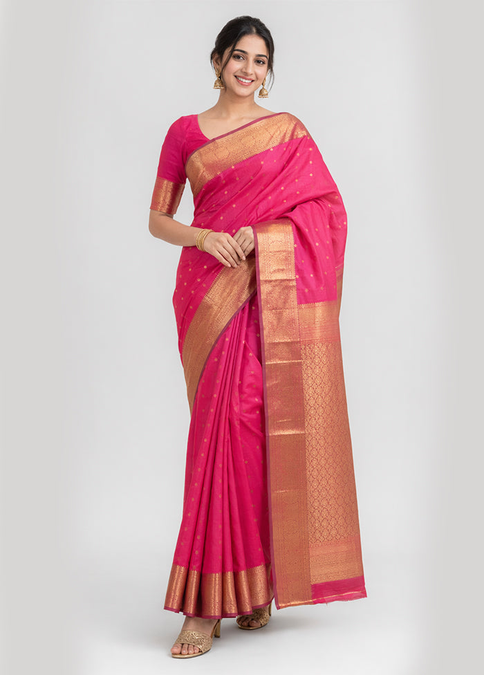 Pink Handloom Kanjivaram Pure Silk Saree With Blouse Piece