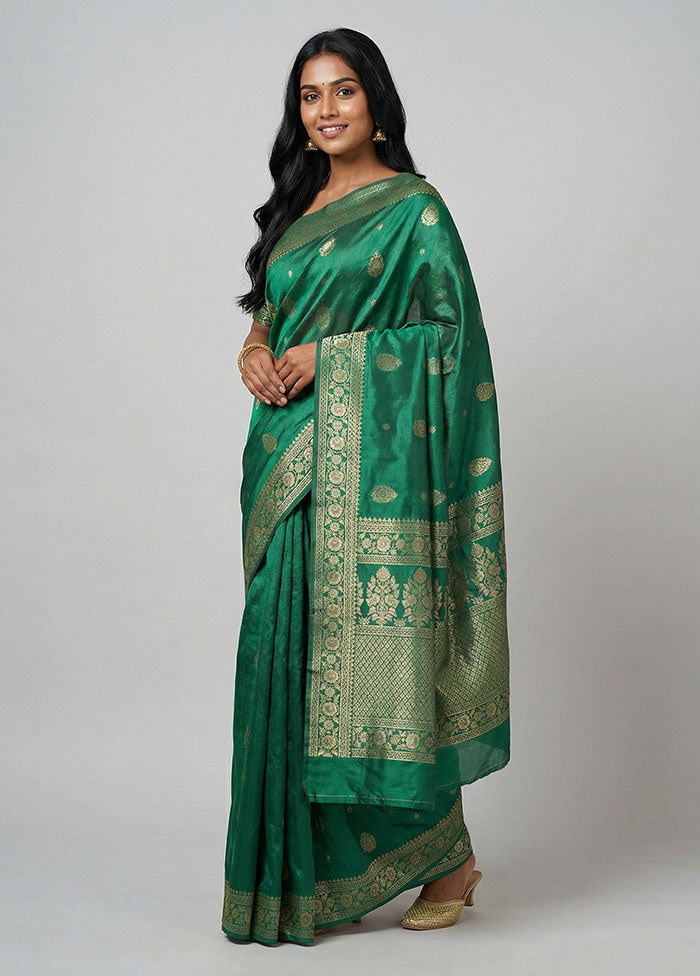 Green Dupion Silk Saree With Blouse Piece