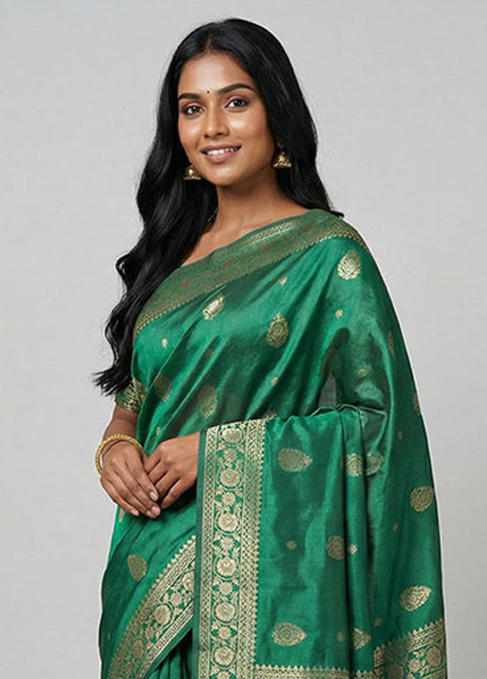 Green Dupion Silk Saree With Blouse Piece
