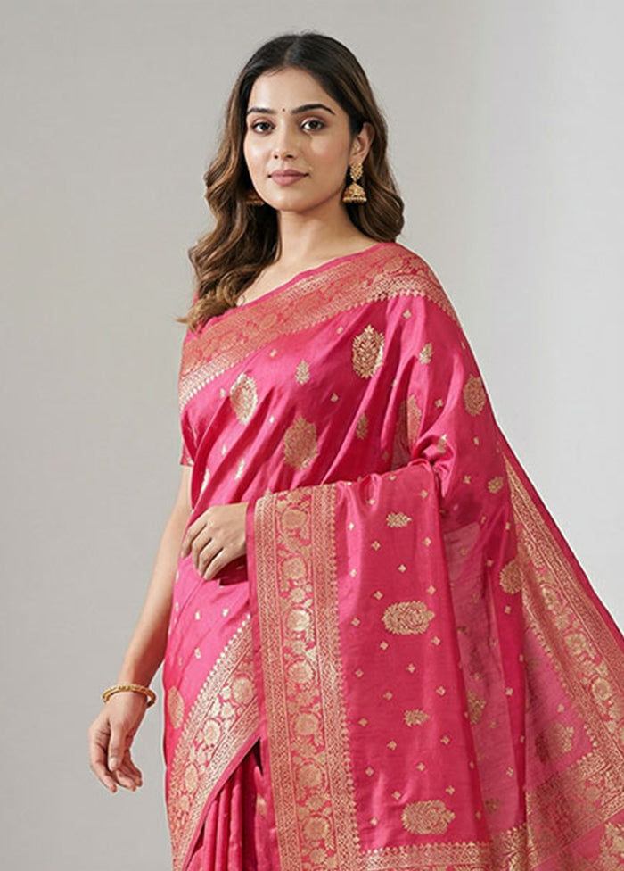 Pink Dupion Silk Saree With Blouse Piece