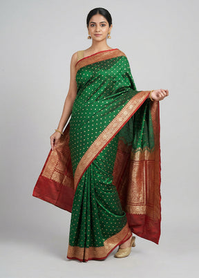Green Banarasi Silk Saree With Blouse Piece