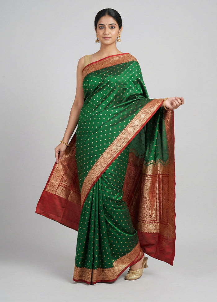 Green Banarasi Silk Saree With Blouse Piece