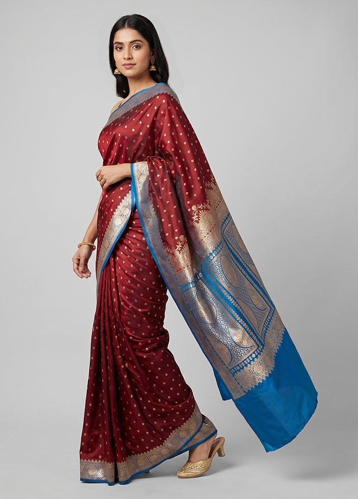 Maroon Banarasi Silk Saree With Blouse Piece