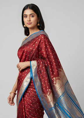 Maroon Banarasi Silk Saree With Blouse Piece