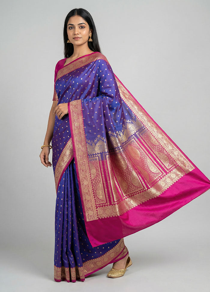 Purple Banarasi Silk Saree With Blouse Piece