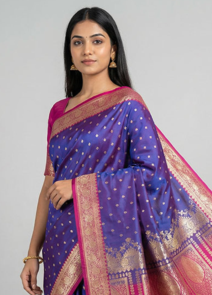 Purple Banarasi Silk Saree With Blouse Piece