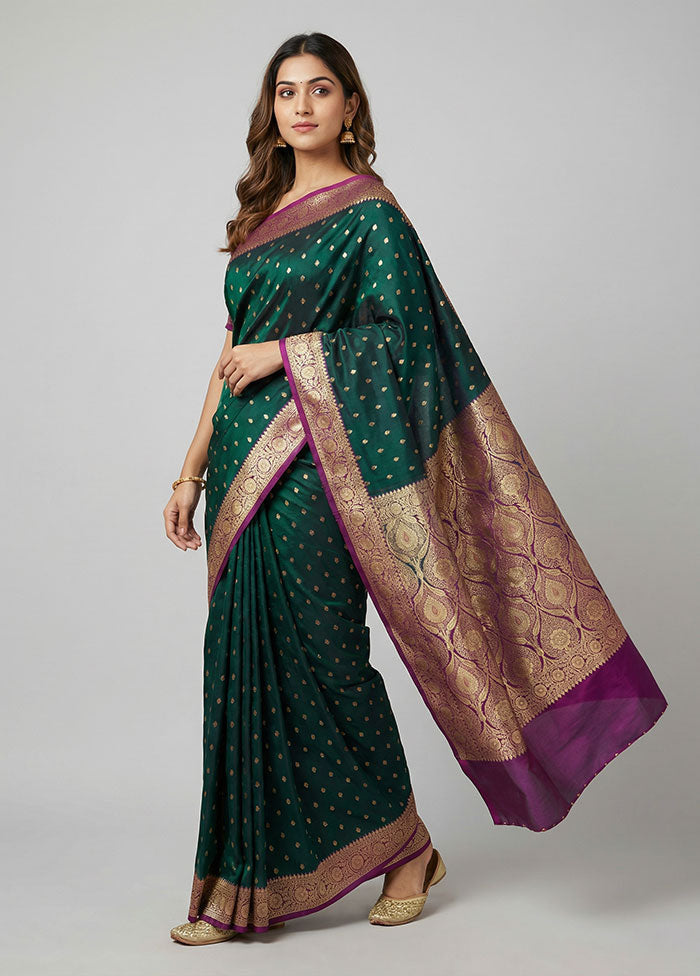 Green Banarasi Silk Saree With Blouse Piece