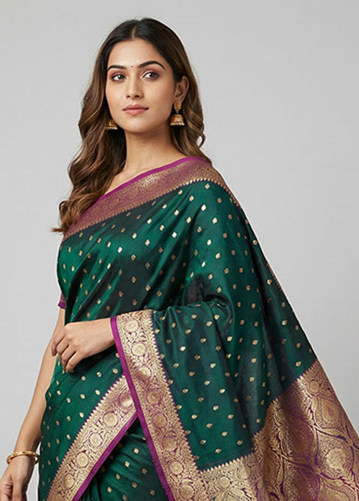 Green Banarasi Silk Saree With Blouse Piece
