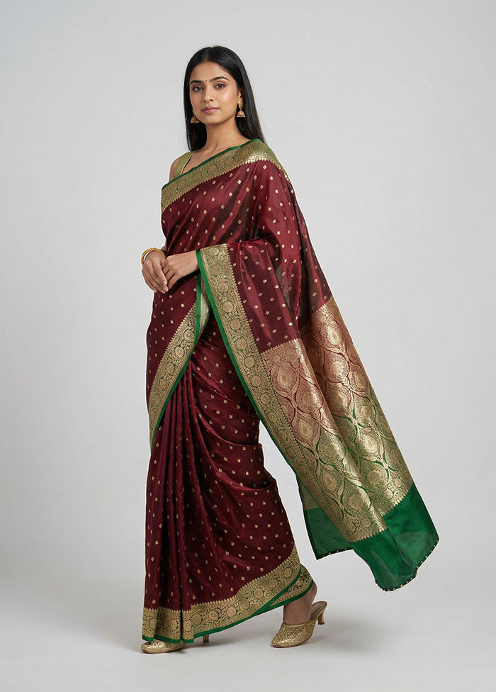 Maroon Banarasi Silk Saree With Blouse Piece