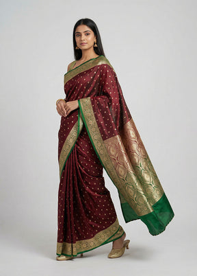 Maroon Banarasi Silk Saree With Blouse Piece
