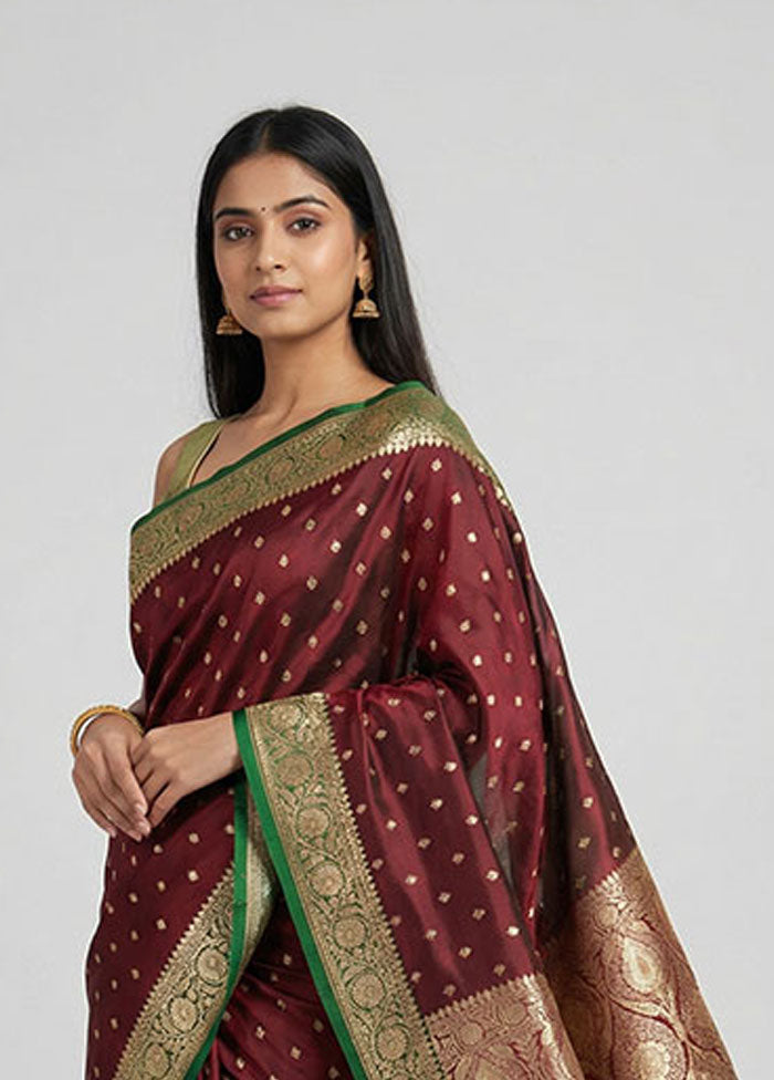 Maroon Banarasi Silk Saree With Blouse Piece