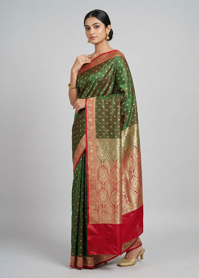 Green Banarasi Silk Saree With Blouse Piece