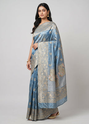 Blue Handloom Pure Georgette Saree With Blouse Piece