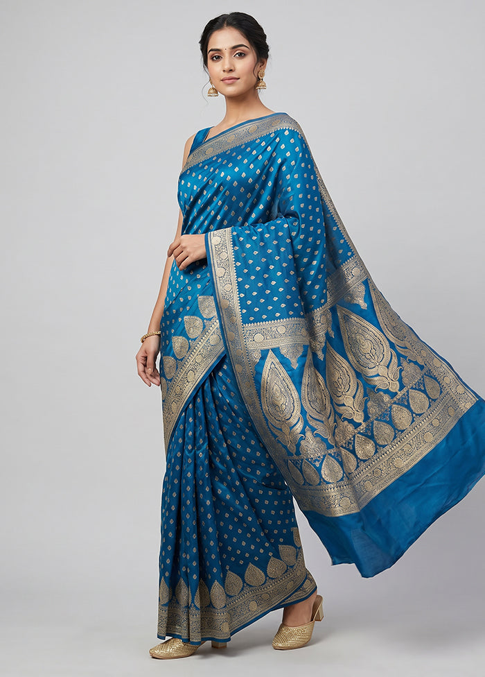 Blue Banarasi Silk Saree With Blouse Piece