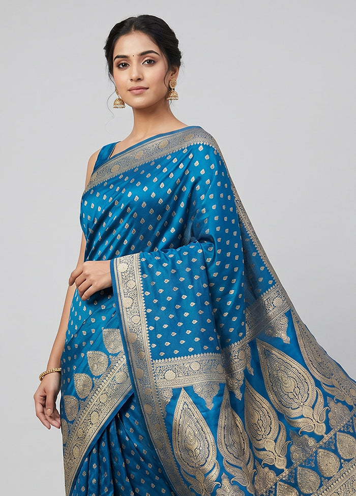 Blue Banarasi Silk Saree With Blouse Piece