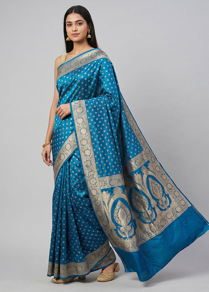 Blue Banarasi Silk Saree With Blouse Piece