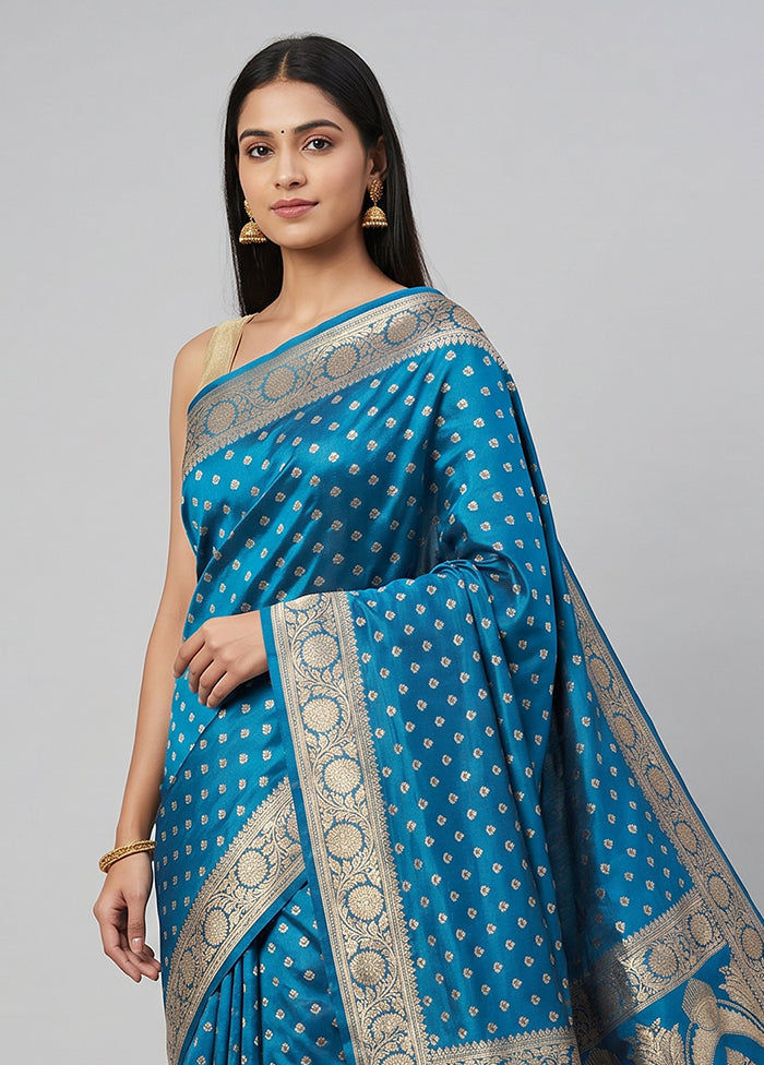 Blue Banarasi Silk Saree With Blouse Piece