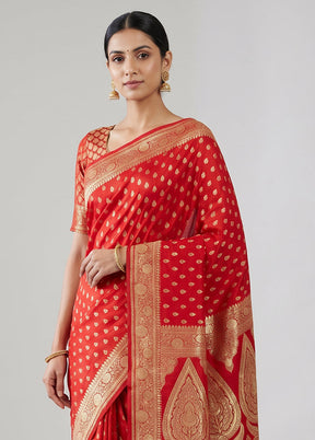 Red Banarasi Silk Saree With Blouse Piece