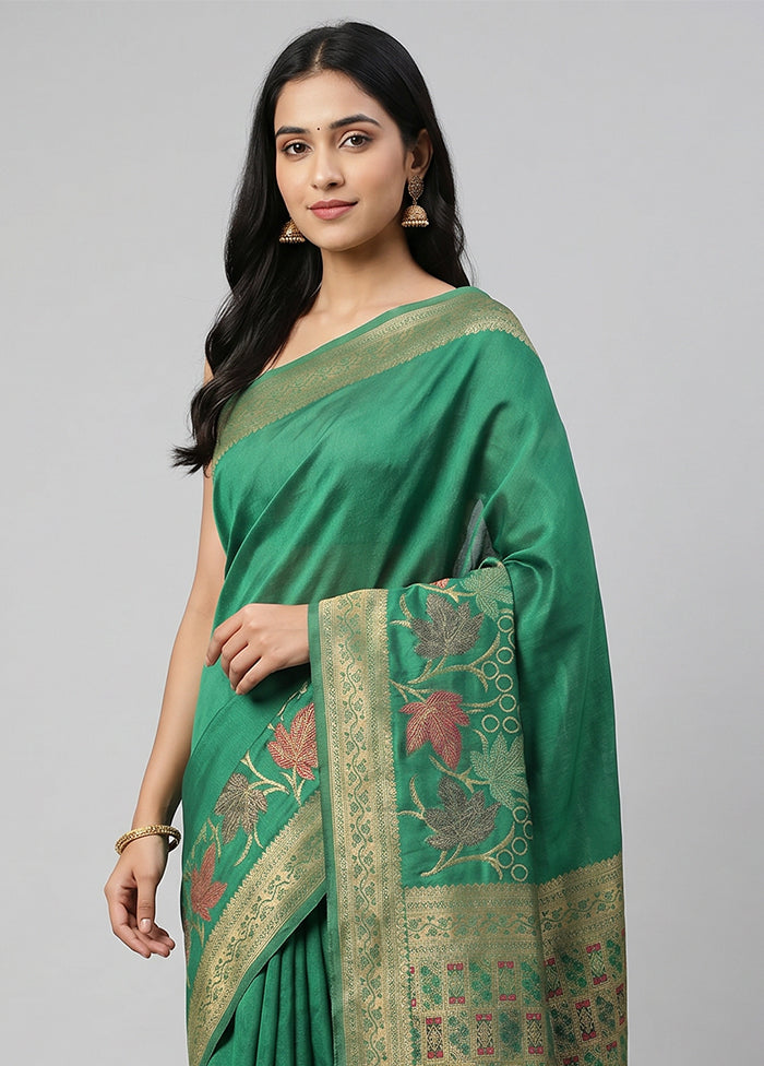 Green Dupion Silk Saree With Blouse Piece