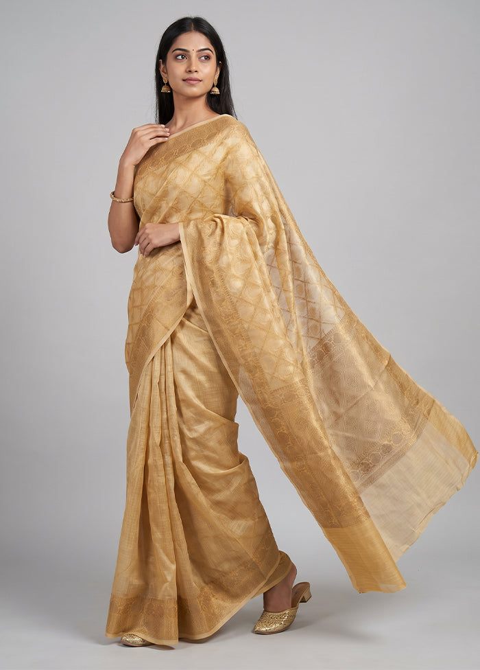 Cream Kora Silk Saree With Blouse Piece