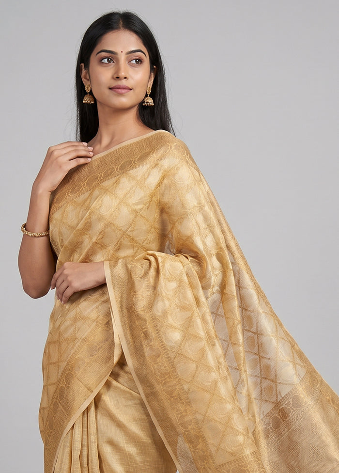 Cream Kora Silk Saree With Blouse Piece