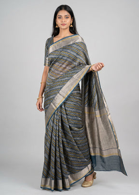 Blue Kora Silk Saree With Blouse Piece