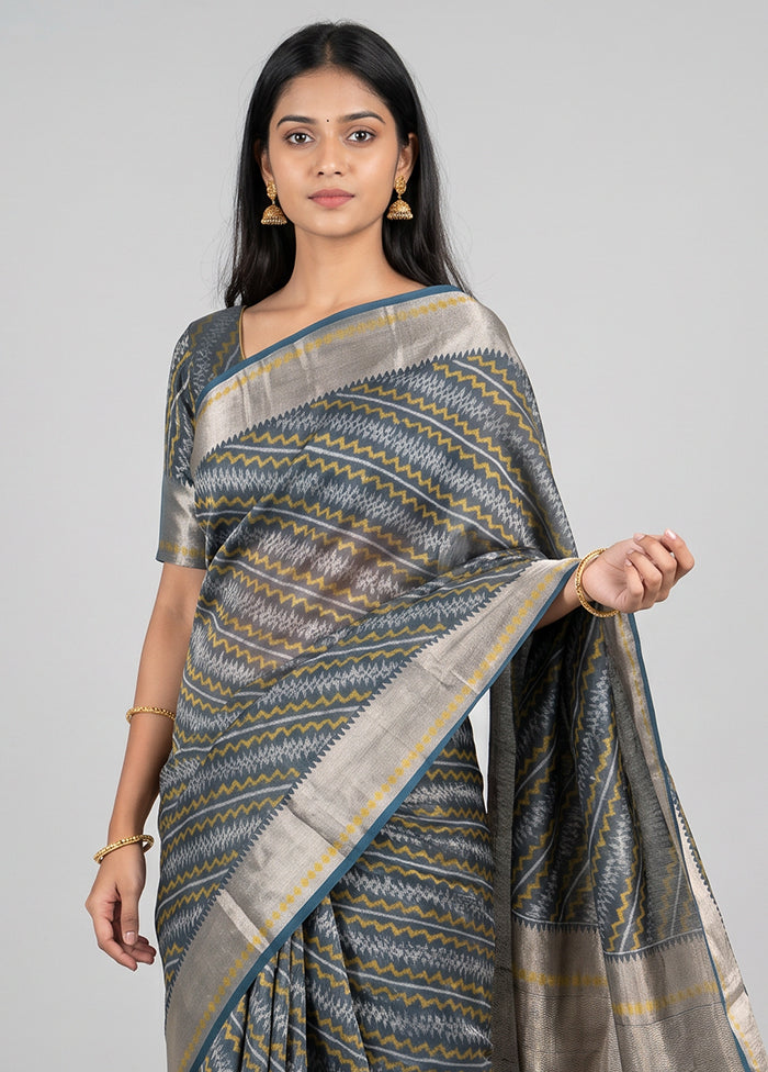 Blue Kora Silk Saree With Blouse Piece