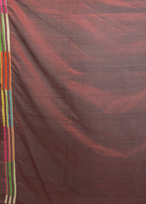 Maroon Kantha Stitch Silk Saree With Blouse Piece
