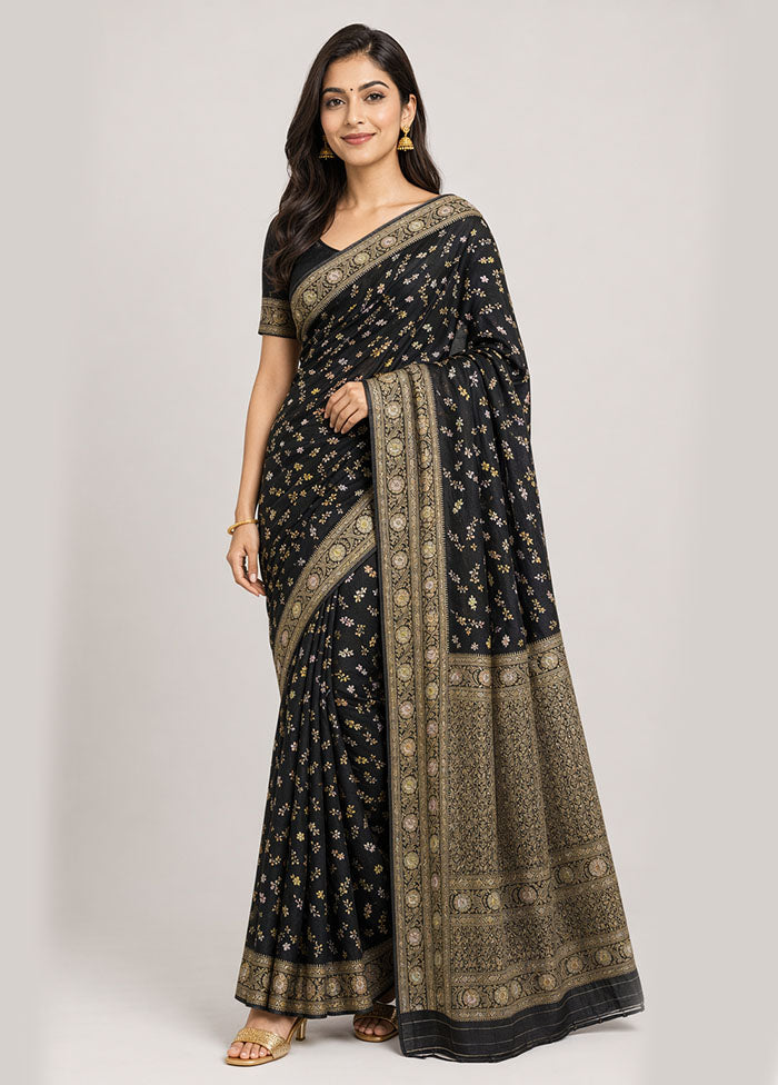 Black Dupion Silk Saree With Blouse Piece