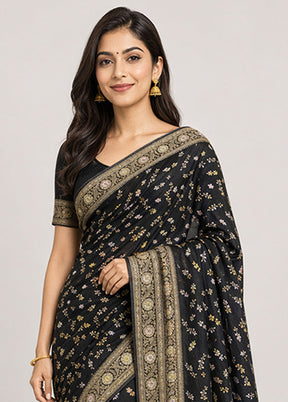 Black Dupion Silk Saree With Blouse Piece