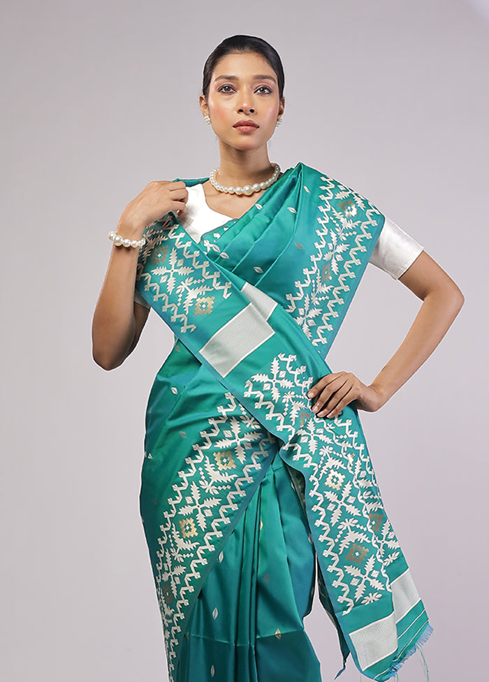 Green Dupion Silk Saree With Blouse Piece