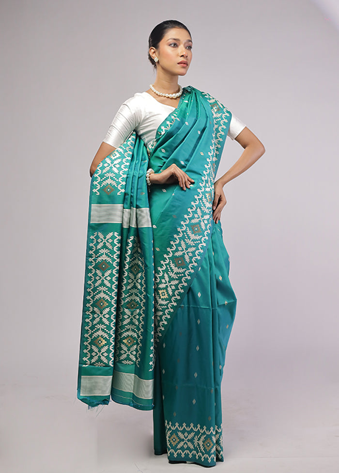 Green Dupion Silk Saree With Blouse Piece