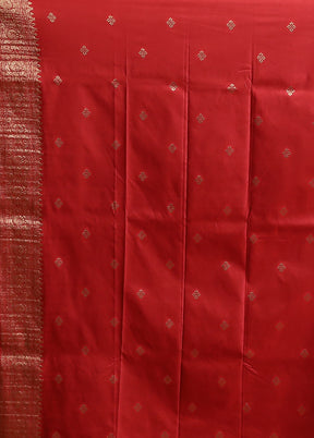 Red Dupion Silk Saree With Blouse Piece