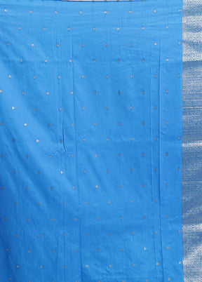 Blue Dupion Silk Saree With Blouse Piece