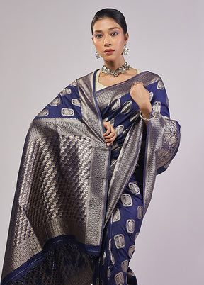 Blue Dupion Silk Saree With Blouse Piece