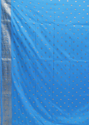 Blue Dupion Silk Saree With Blouse Piece