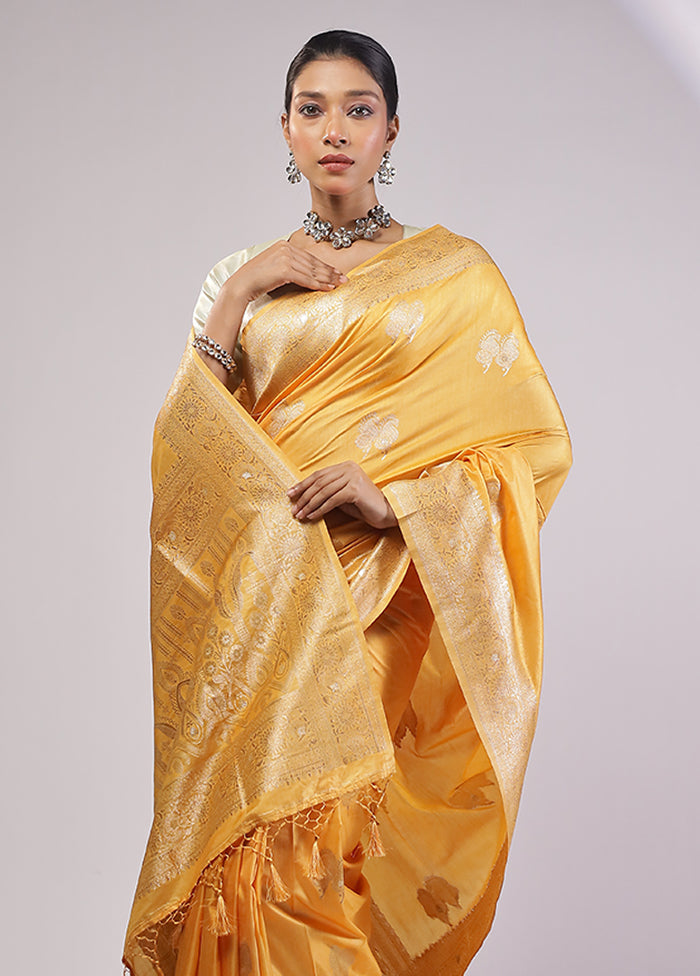 Yellow Dupion Silk Saree With Blouse Piece