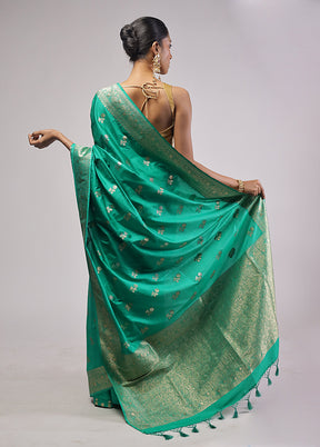 Green Dupion Silk Saree With Blouse Piece