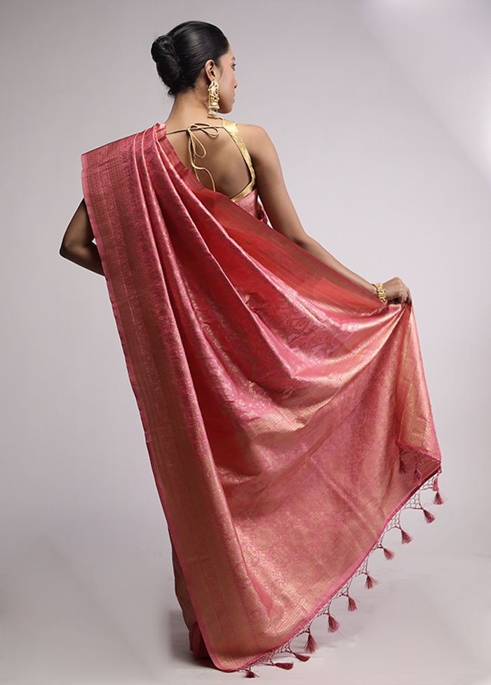 Pink Dupion Silk Saree With Blouse Piece