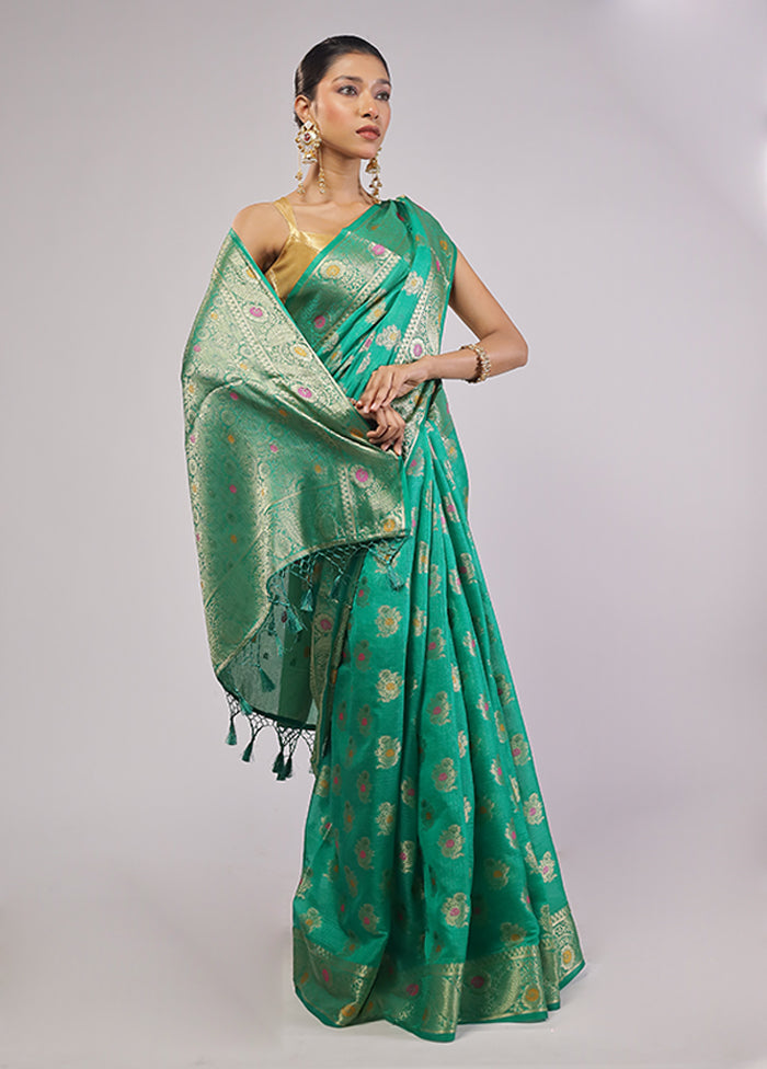 Green Dupion Silk Saree With Blouse Piece