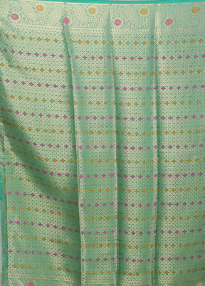 Green Dupion Silk Saree With Blouse Piece