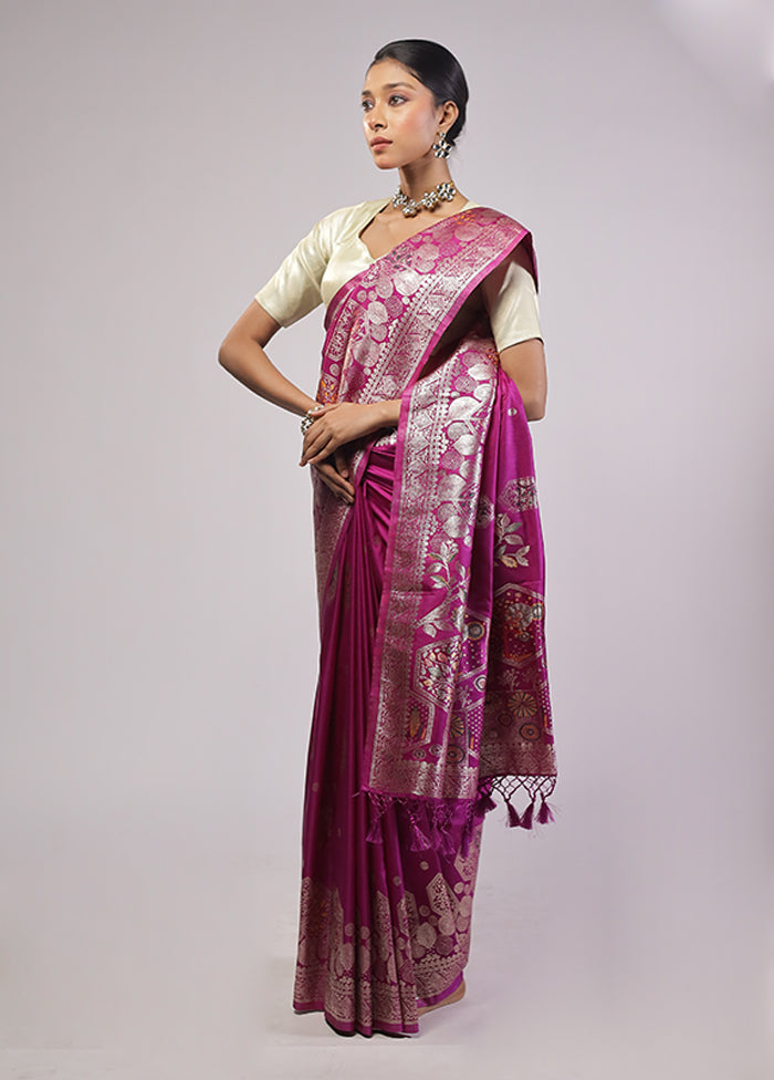 Purple Dupion Silk Saree With Blouse Piece