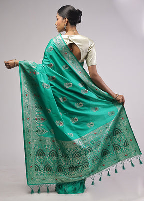 Green Dupion Silk Saree With Blouse Piece