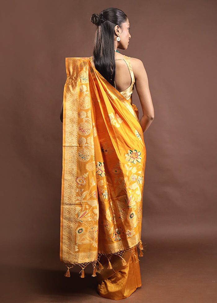 Yellow Dupion Silk Saree With Blouse Piece