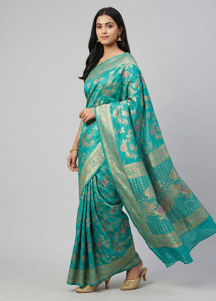 Green Dupion Silk Saree With Blouse Piece