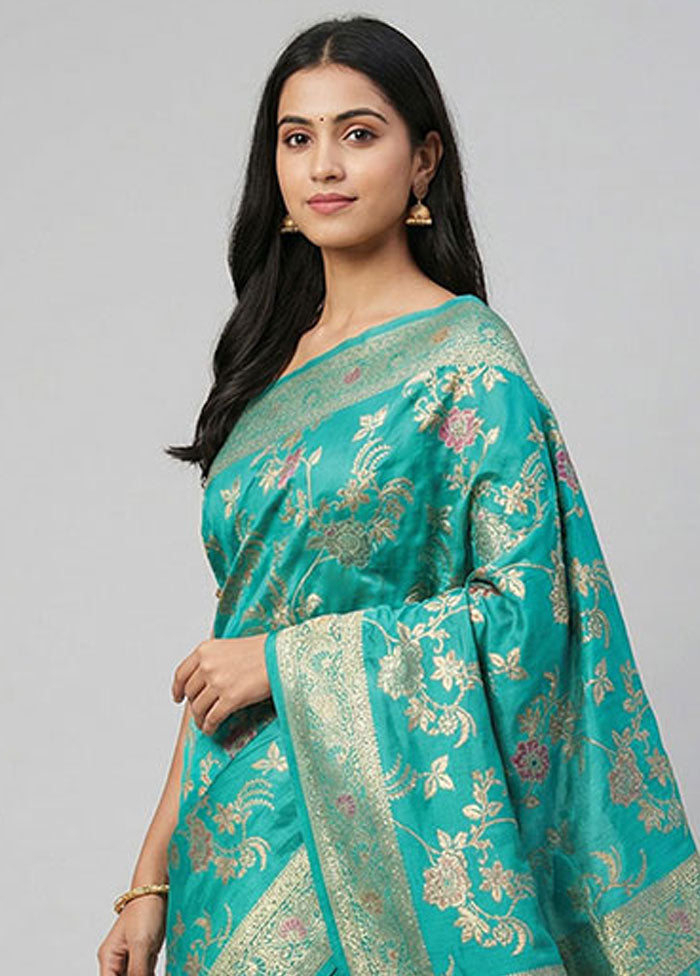 Green Dupion Silk Saree With Blouse Piece