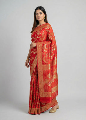 Red Dupion Silk Saree With Blouse Piece