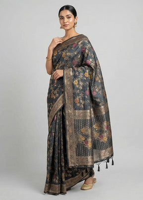 Black Dupion Silk Saree With Blouse Piece